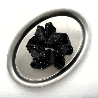 Black satin polka dot scrunchie hair tie hair tie hair accessory large scrunchie