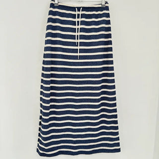 Nodi Stripe Waffle Long Maxi Elastic Skirt