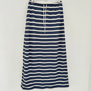 Nodi Stripe Waffle Long Maxi Elastic Skirt