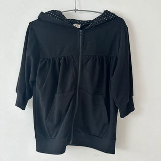 Dot Hoodie, Three-Quarter Sleeve, Shirred Zip-Up,
