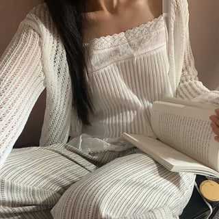 Yvre Punched Scallop Layered Wrap Summer Long Sleeve Cardigan