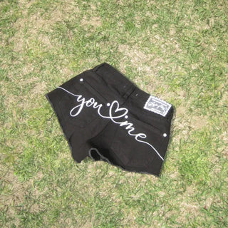 Lettering Black Denim Shorts