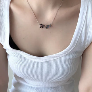 (2 types) Y2K Initial Lettering Necklace Angel Baby