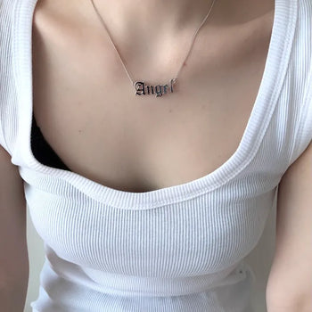 (2 types) Y2K Initial Lettering Necklace Angel Baby