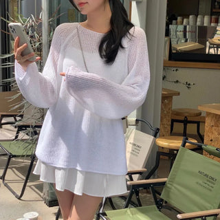 Rita Boucle Loose Fit Boat Neck See-through Mesh Knit
