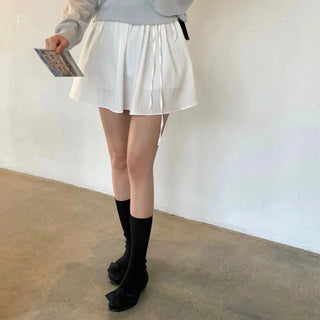 Manity Frill Flare Ribbon Back Elastic Mini Skirt