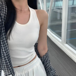 Parning Halter Neck Ribbed Sleeveless