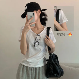 [Slim Fit/Delicate~] Basic Daily Round Neck Plain Cotton Short Sleeve Tee for Summer & Spring Innerwear
