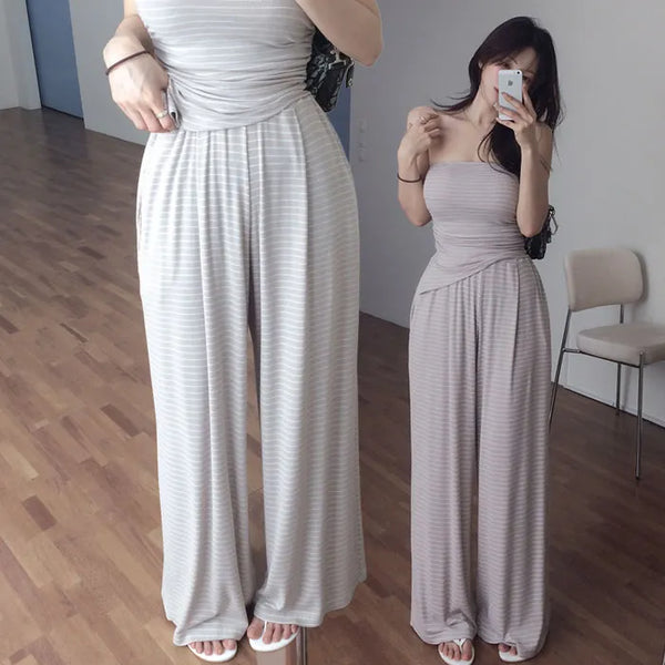 Gelad striped elastic wide pants