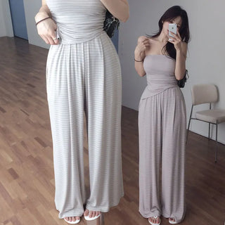 Gelad striped elastic wide pants