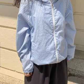 Soft Summer Small Check Hooded Windbreaker (3 colors)
