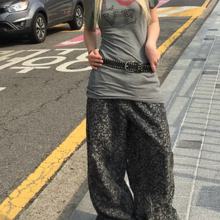 Leopard Rivet Wide Pants
