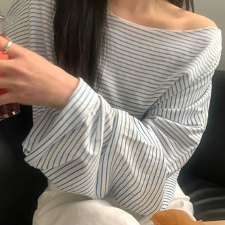 Melbourne loose-fit off-shoulder layered summer long-sleeve t-shirt