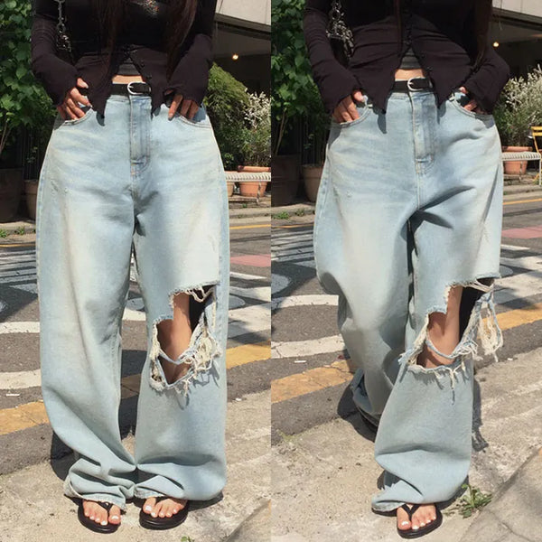 Files Damaged Denim Wide Pants