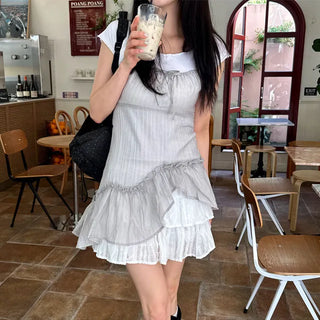 Asymmetrical Frill Layered Sleeveless Blouse 2 Colors