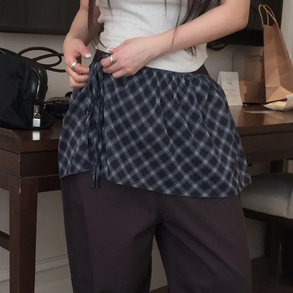 Selmin check layered skirt