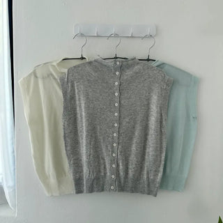 Niel High-Neck Button Cap Sleeve Cardigan