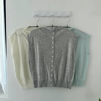 Niel High-Neck Button Cap Sleeve Cardigan