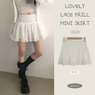 Lovely Mood, Balletcore Lace Frill A-Line Mini Skirt