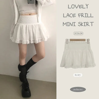 Lovely Mood, Balletcore Lace Frill A-Line Mini Skirt