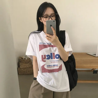 Hip Mood Printed Lettering Round Boxy Loose Fit Short Sleeve T-shirt