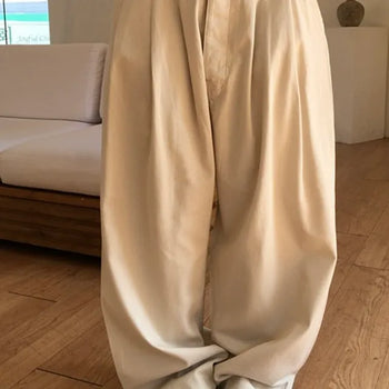 Pintuck Button Cotton Pants