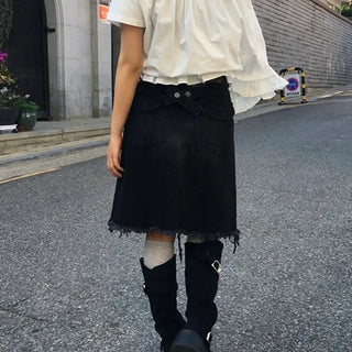 Surgical Midi Black Denim Skirt