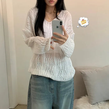 [Sal-anta Item/Delicate] Eyelet Spring/Summer See-through Long Sleeve Knit