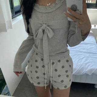 Chest Ribbon Frill Long Sleeve Knit