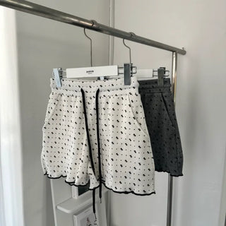 Color Block Ribbon Dot Waffle Shorts