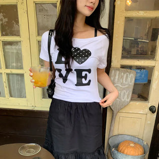 Dot Off-Shoulder Short-Sleeve T-Shirt 2 Colors