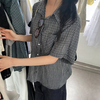 Hetti Gauze Check Oversized Short Sleeve Shirt