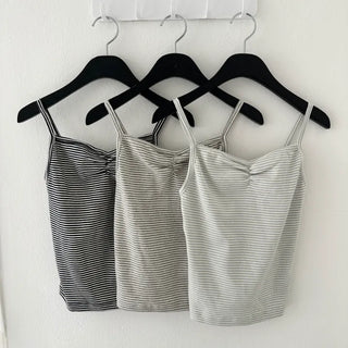 Natty Striped Chest Shirred Ribbed Spandex Sleeveless