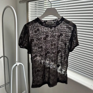 Flora Lace Puff Short Sleeve See-through T-shirt