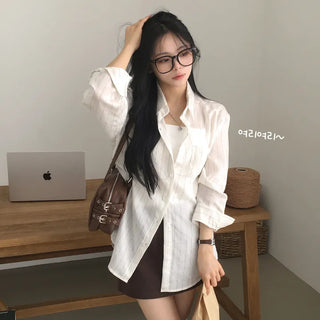Summer Linen Gauze Pinstripe Delicate Loose Fit Must-Have Transitional Long-Sleeve Shirt