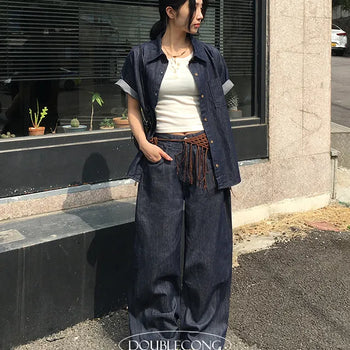Cold Side Pintuck Raw Denim Pants