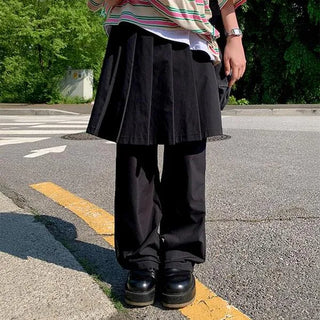 Rosen Pleats Layered Bootcut Pants Unique Maxi Long Pleated Skirt Wide Pants Skorts