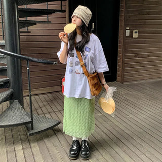 Millennium Print Oversized Short Sleeve T-shirt Unisex Big Size Loose Fit Boxy Character Print Y2K T-shirt
