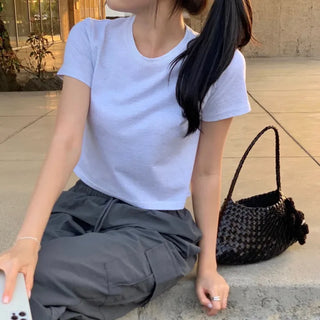 Eiffel Askin Round Neck Short Sleeve Crop Top