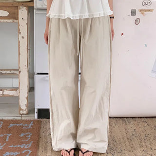 Crispy Nylon Wide Elastic Waist Pants