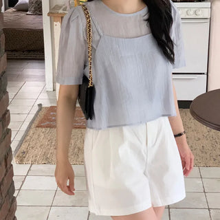 Summer Short Sleeve Bustier Blouse Set