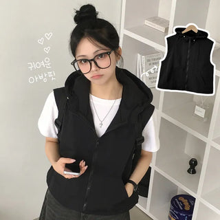 Full of cuteness, sporty hip mood anorak drawstring hooded windbreaker vest zip-up