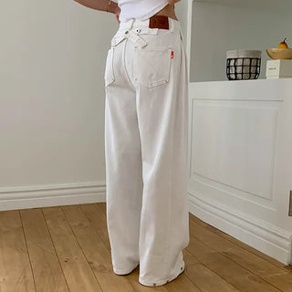 Cross buckle cotton pants