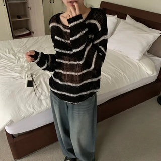 [Delicate/Essential Item] Striped Loose Fit Summer Long Sleeve Knit