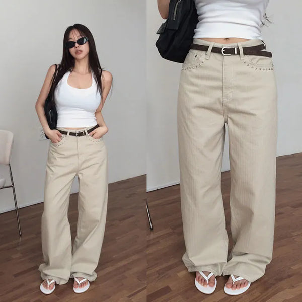 Astin Herringbone Studded Wide Pants