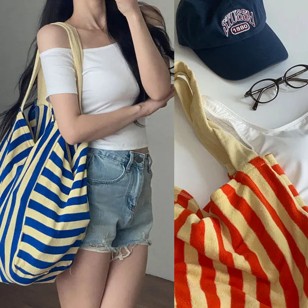 Afron Terry Stripe Big Shoulder Bag