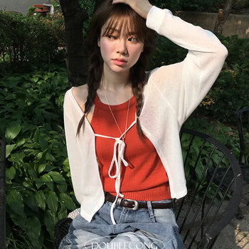 Summer Linen Ribbon Bolero Cardigan
