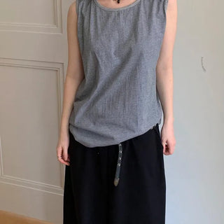 [UNISEX] Striped Loose Round Sleeveless Top
