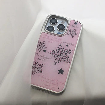 Tinpa Leopard Print Star Pink Silver Epoxy iPhone Case