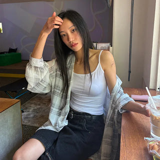 Orange Loose Fit Check Shirt